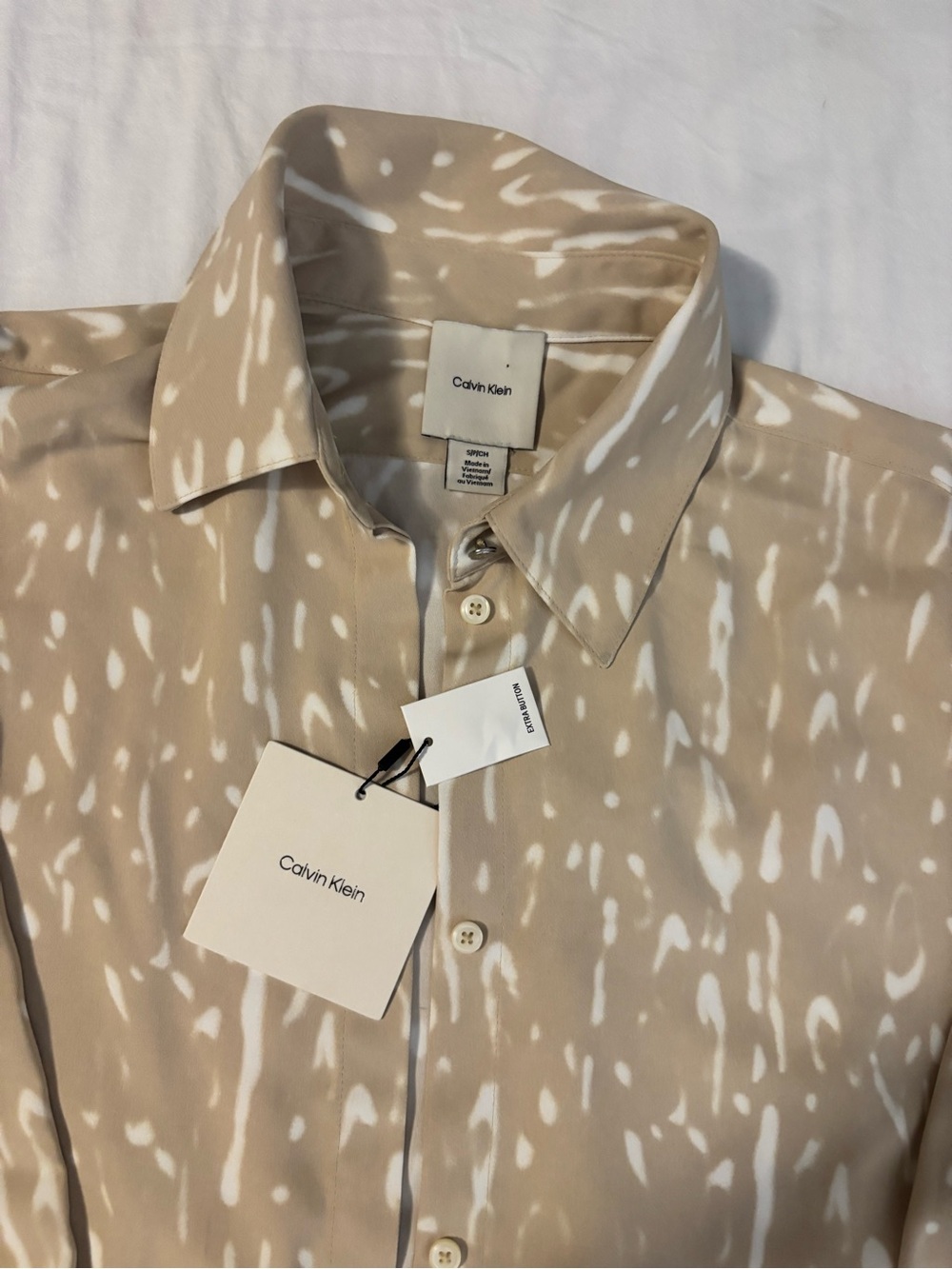 Calvin Klein Beige & White Abstract Print Shirt